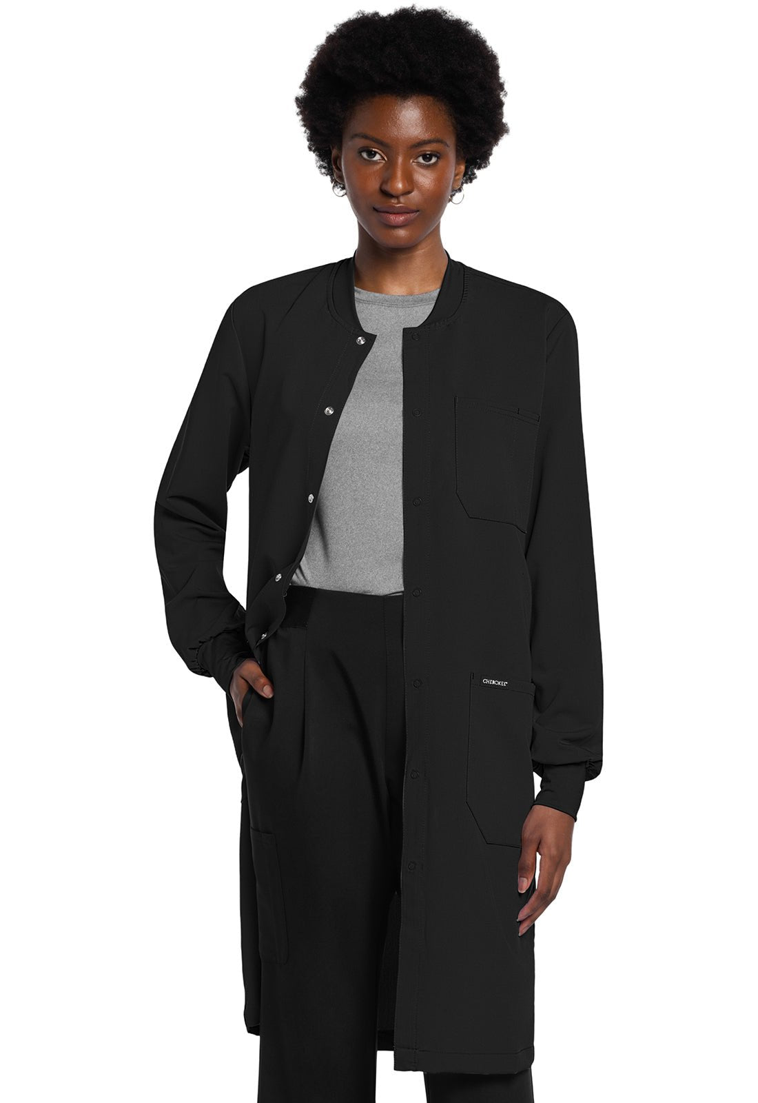 Unisex Modern Fit 40" Black Snap Front Lab CoatProject Lab by CherokeeCK402A-BLACK-XS