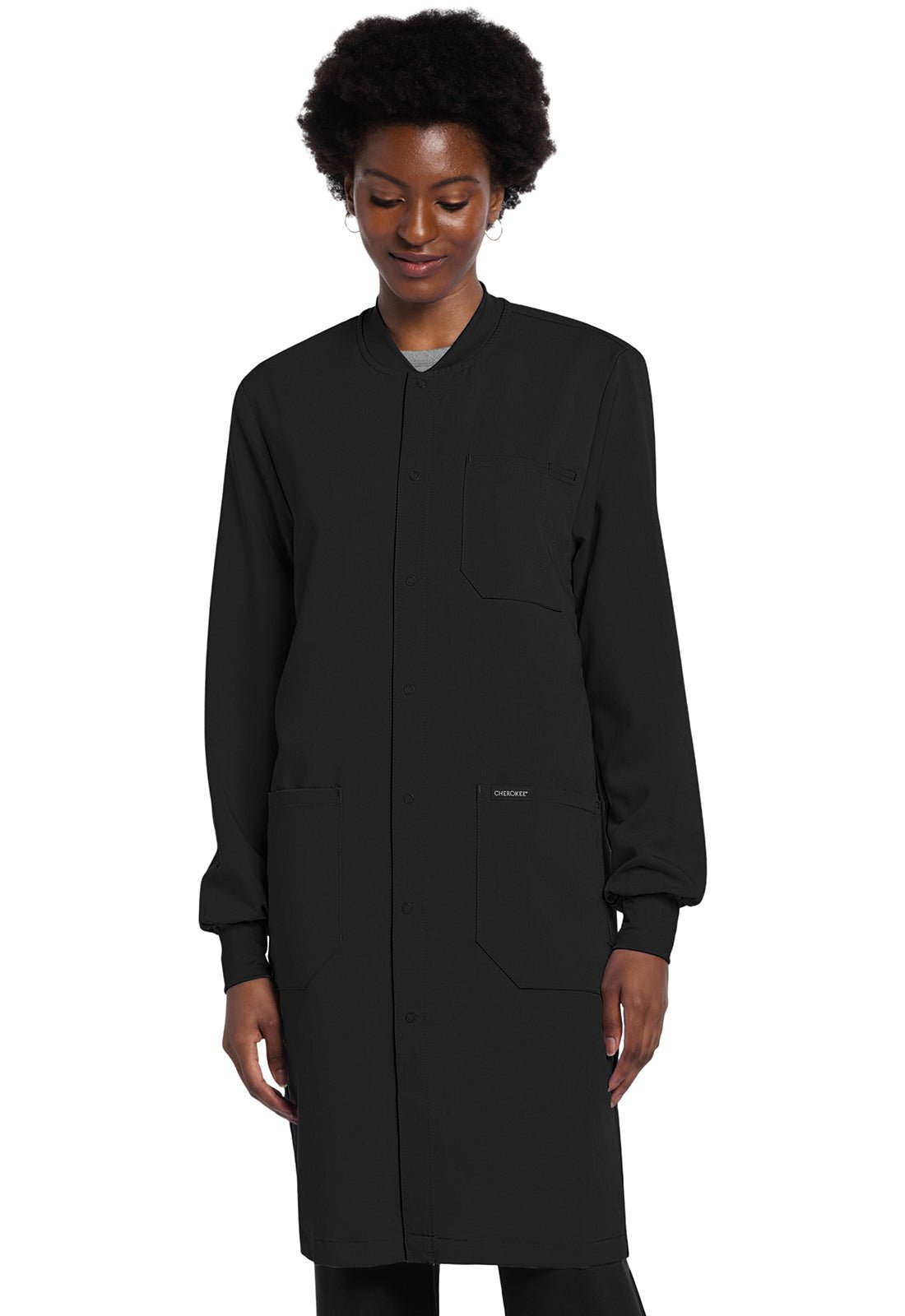 Unisex Modern Fit 40" Black Snap Front Lab CoatProject Lab by CherokeeCK402A-BLACK-XS