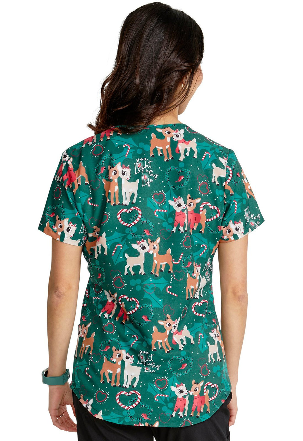 You Light Up The Night Rudolph V - Neck Print TopCherokee LicensedTF737-RULP-XS