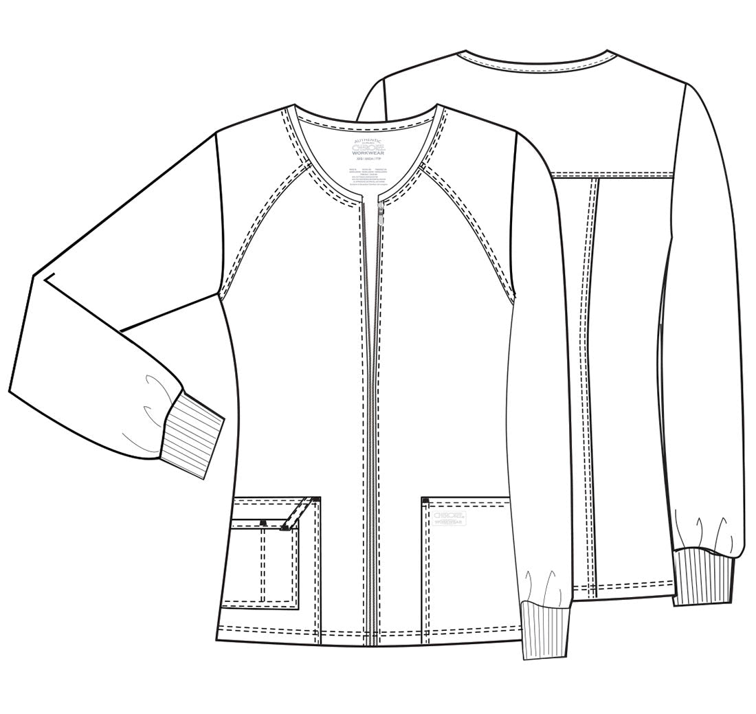 Zip Front Scrub Jacket – 3 Pockets, Knit Cuffs, Ultra SoftCherokee Core Stretch4315-PEWTERXXS