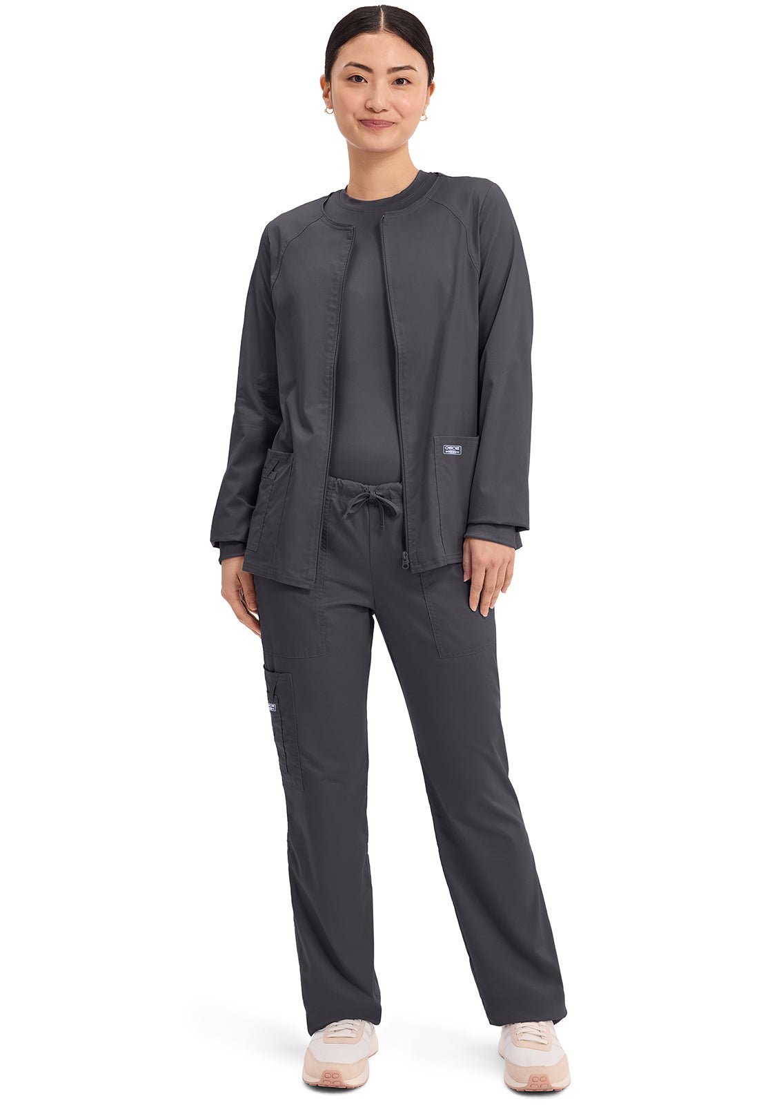 Zip Front Scrub Jacket – 3 Pockets, Knit Cuffs, Ultra SoftCherokee Core Stretch4315-PEWTERXXS